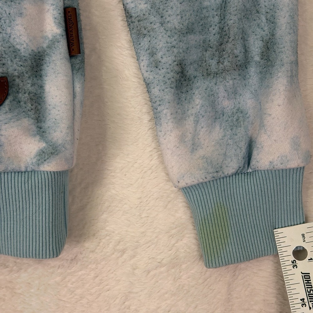 Wanakome Hoodie Sweatshirt Womens Medium Blue Tie Dye Cowl Neck Fleece Pullover - Picture 9 of 11